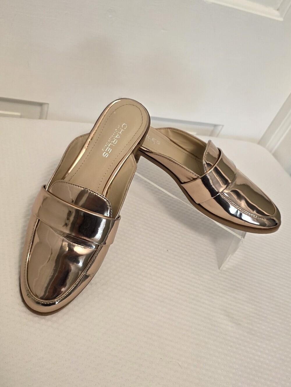 Charles by Charles David Metallic Rose Gold Slip-On Mules Size 7.5
